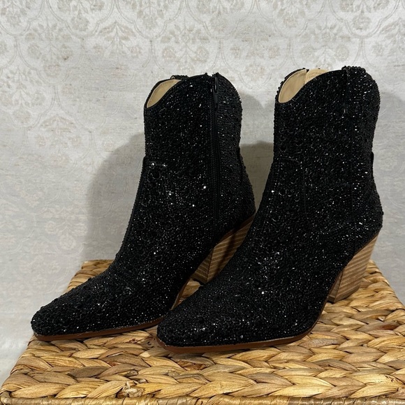 Betsey Johnson SB-Diva Black Rhinestone Cowboy Boots Size 6M (New) - Picture 2 of 8